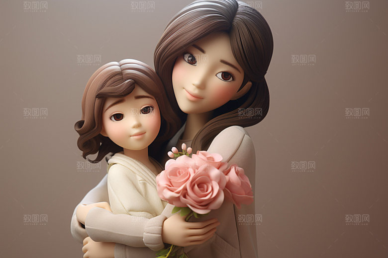 母亲节母子温馨温暖矢量模型