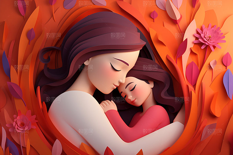母亲节母女温馨温暖矢量模型