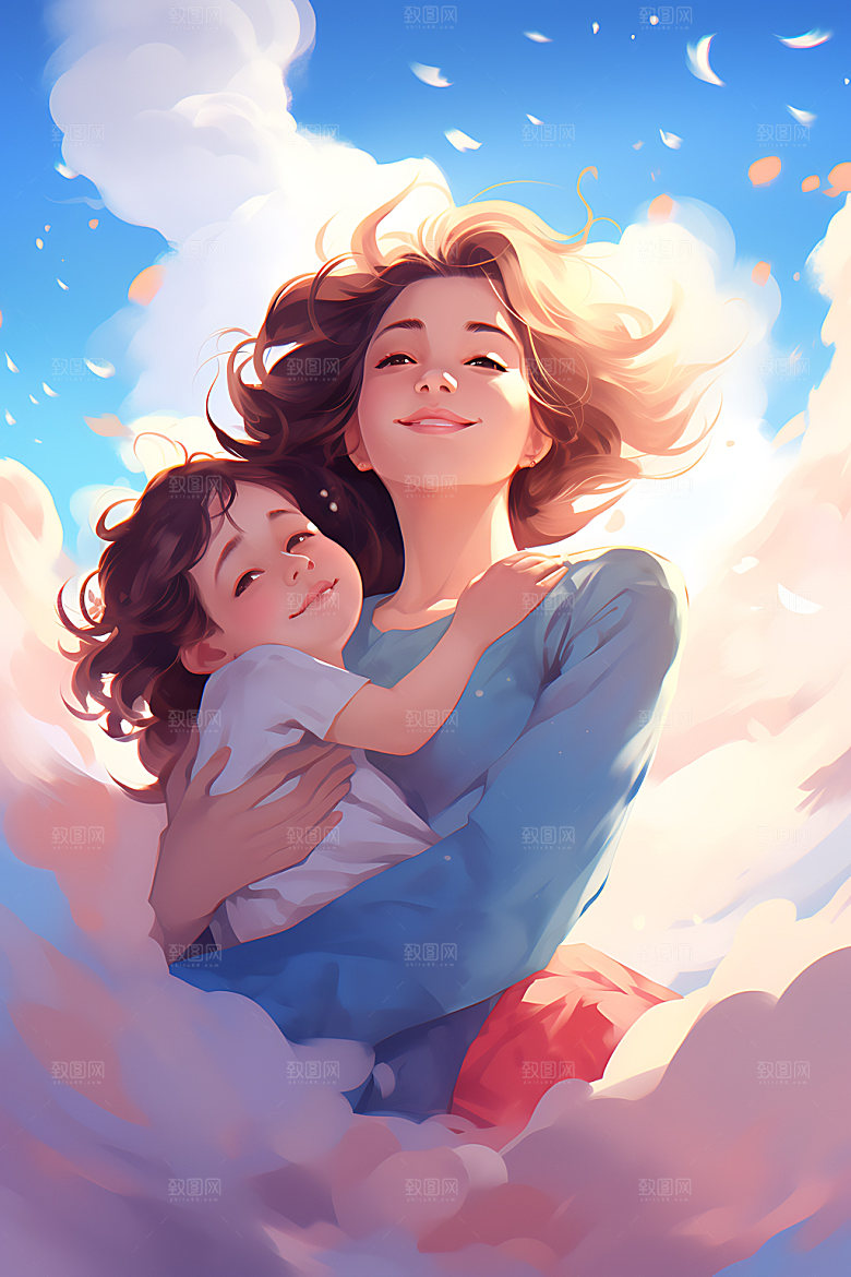 母亲抱着孩子母亲节母子插画