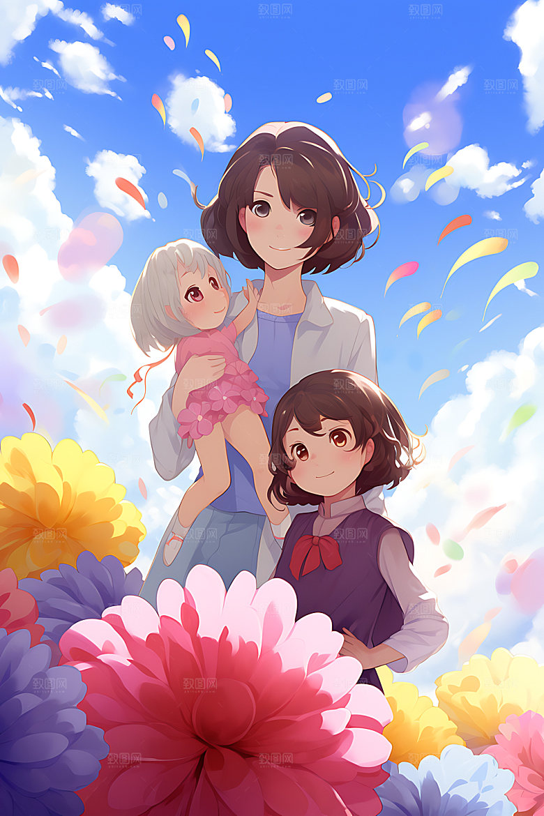 母亲抱着孩子家庭母婴插画