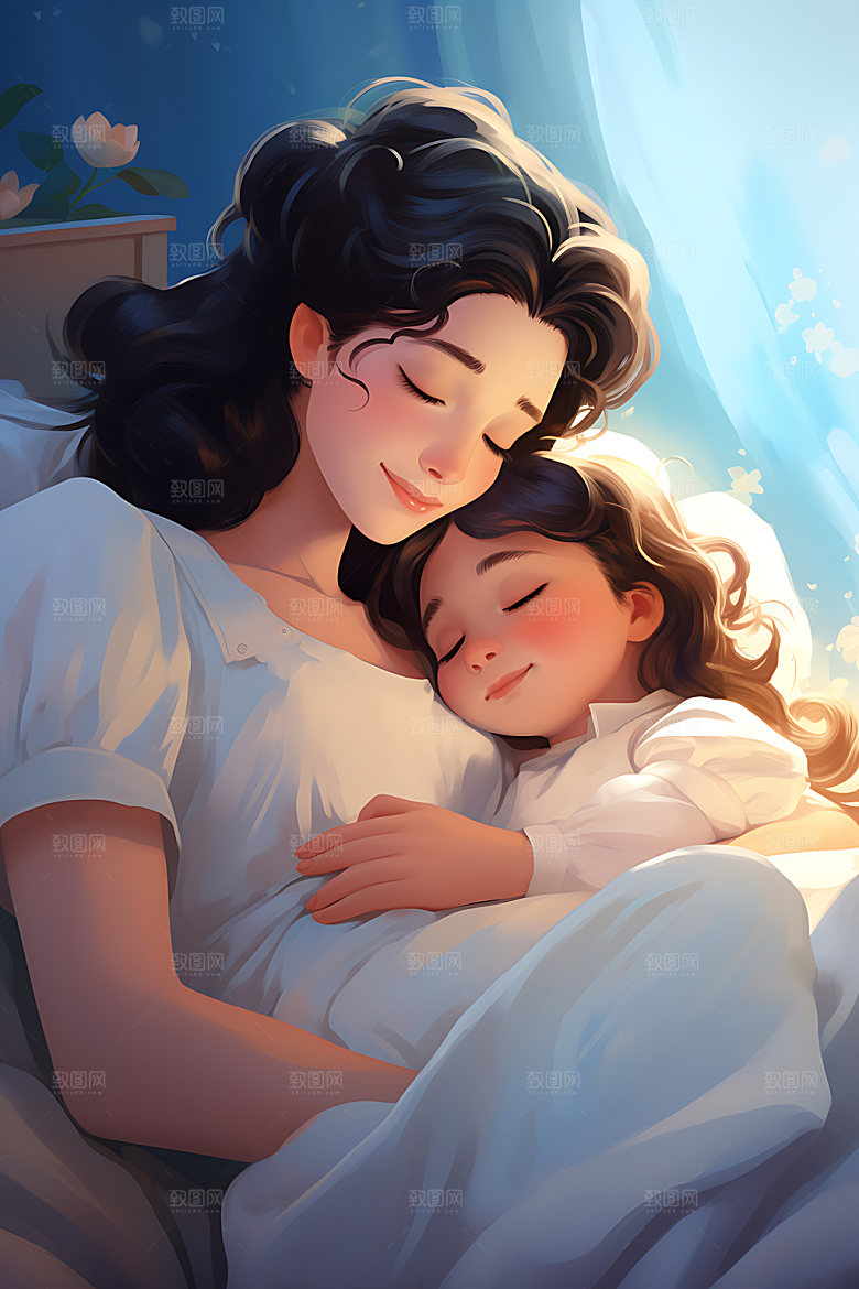 母亲抱着孩子母婴母子插画