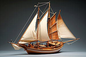 木质帆船复古航行模型