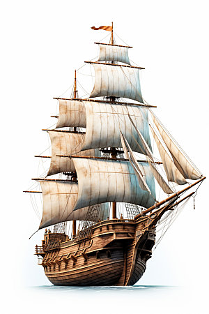 木质帆船航行高清模型