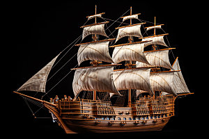 木质帆船大航海古代帆船模型