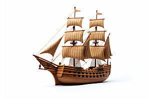木质帆船大航海高清模型