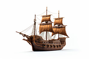 木质帆船高清大航海模型