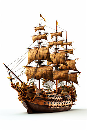 木质帆船复古大航海模型