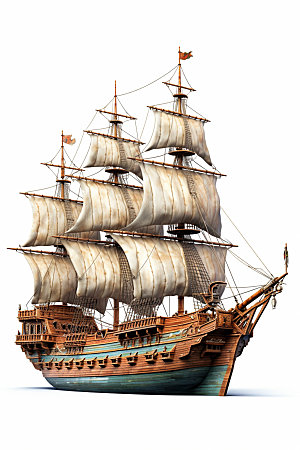 木质帆船欧洲高清模型