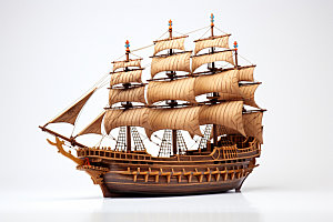 木质帆船大航海复古模型
