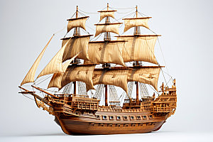 木质帆船欧洲复古模型