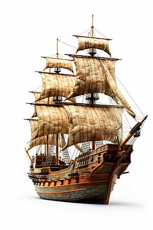 木质帆船古代帆船高清模型