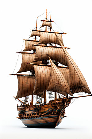 木质帆船航行古代帆船模型
