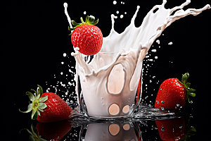 奶茶飞溅水果牛奶饮料摄影图