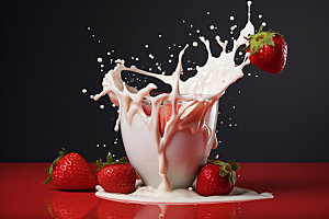 奶茶飞溅果汁水果牛奶摄影图