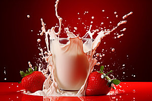 奶茶飞溅水果牛奶饮料摄影图