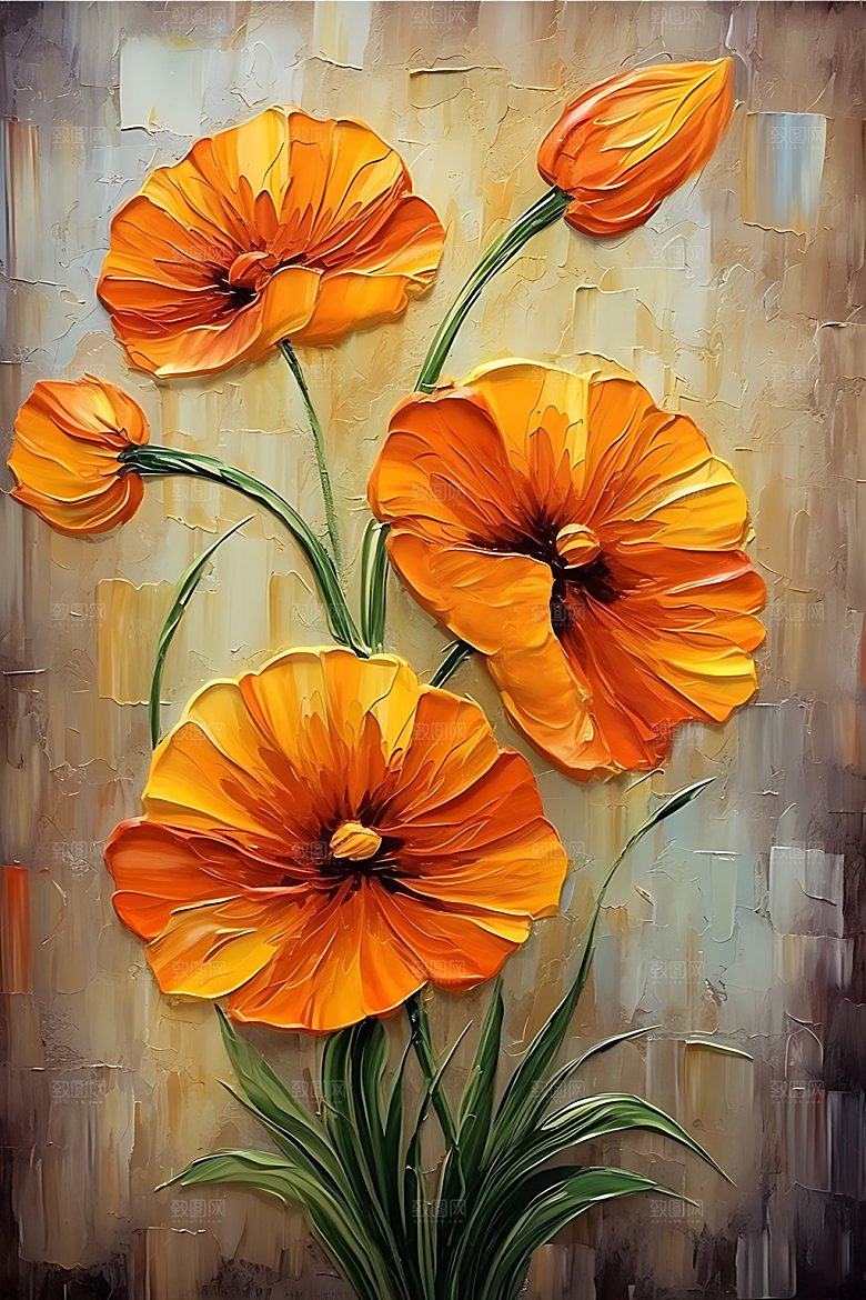 奶油风花卉艺术唯美油画