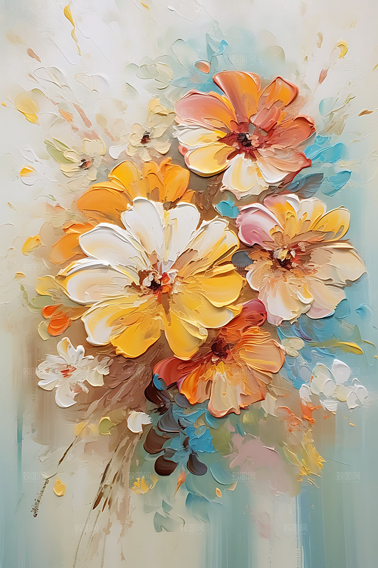奶油风花卉唯美高清油画