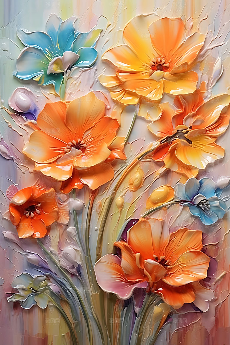 奶油风花卉植物自然油画