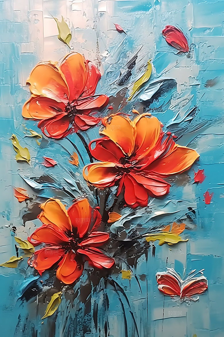 奶油风花卉高清植物油画