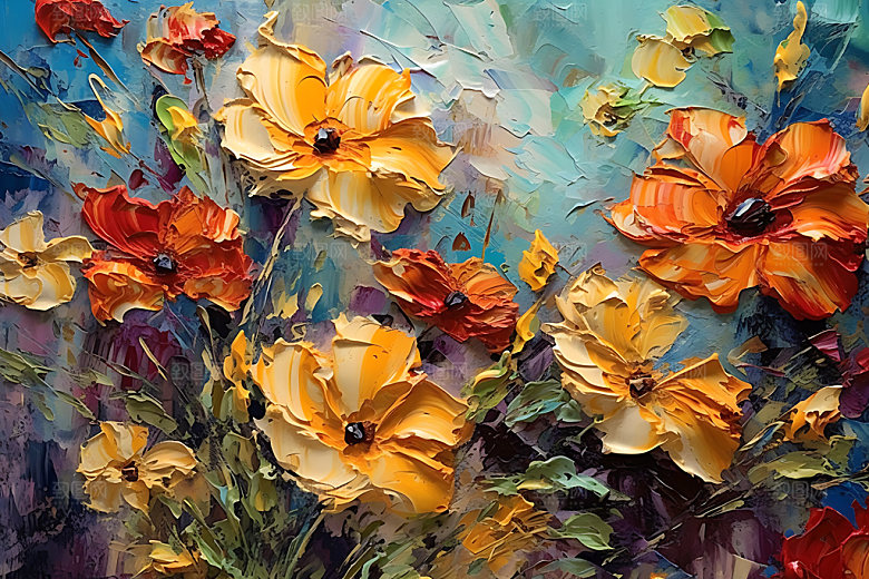 奶油风花卉花朵高清油画