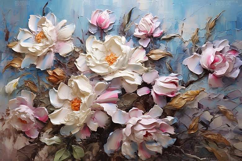 奶油风花卉唯美花朵油画