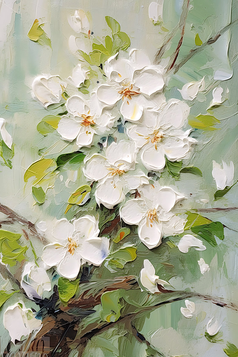奶油风花卉艺术植物油画