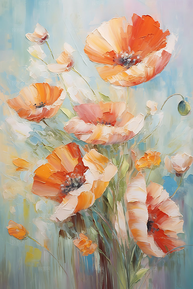奶油风花卉艺术唯美油画