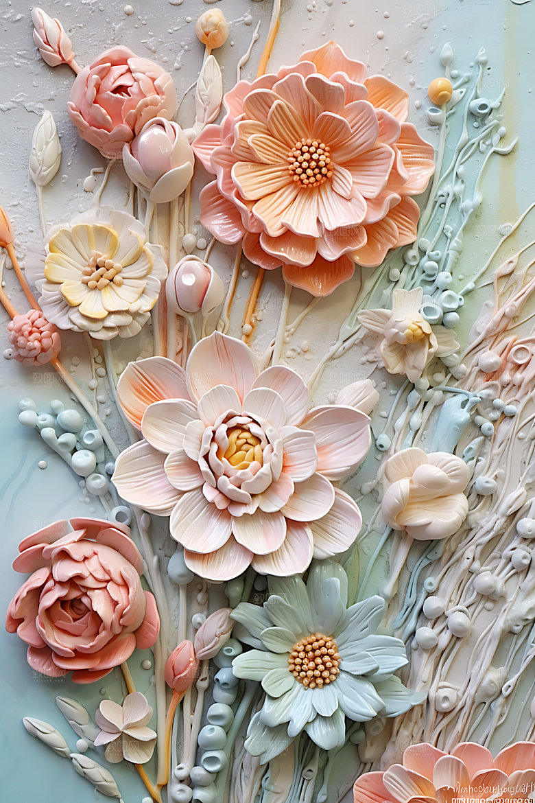 奶油风花卉花朵唯美油画