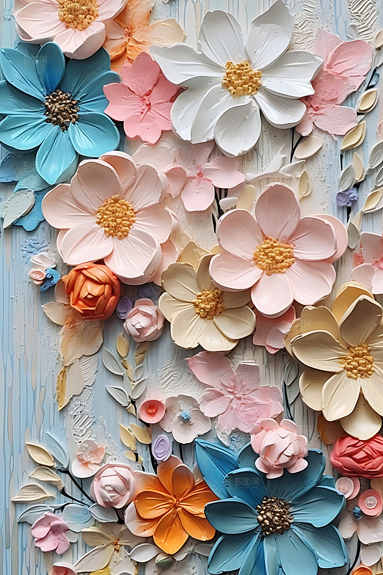 奶油风花卉花朵艺术油画