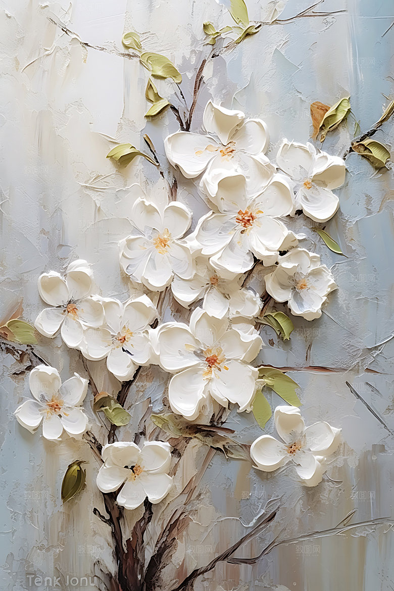 奶油风花卉花朵高清油画