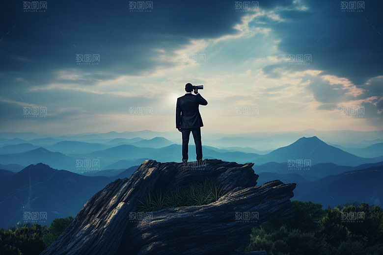 拿望远镜的人拼搏广阔视野摄影图