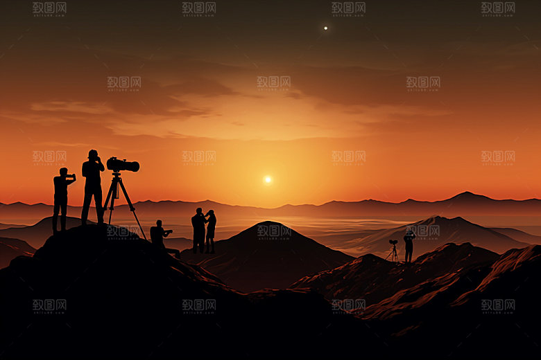 拿望远镜的人广阔视野拼搏摄影图