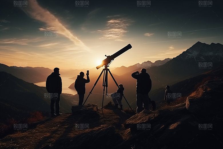 拿望远镜的人顶峰高瞻远瞩摄影图