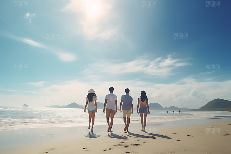 年轻人背影青春集体活动摄影图