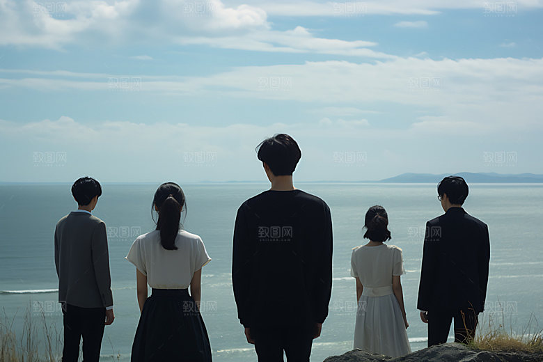 年轻人背影集体活动毕业旅行摄影图