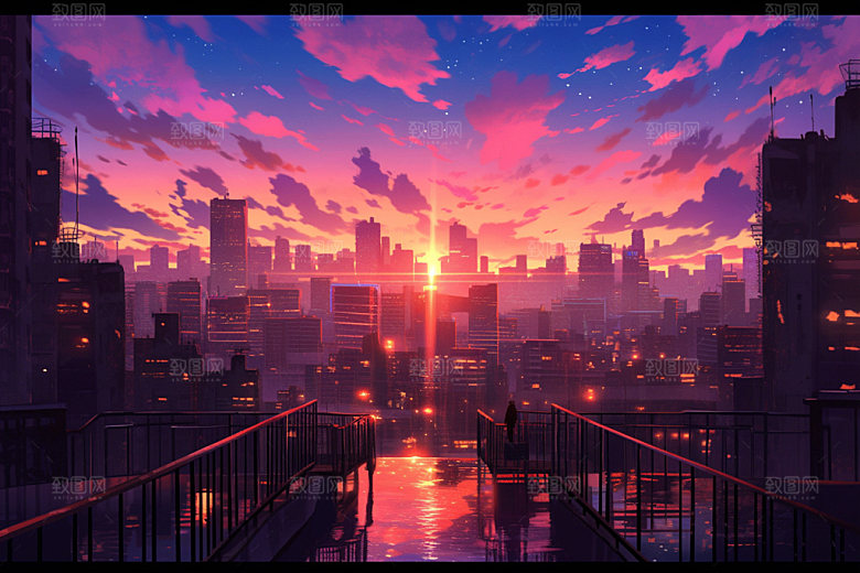 霓虹城市都市场景插画