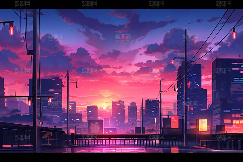 霓虹城市未来科技感插画