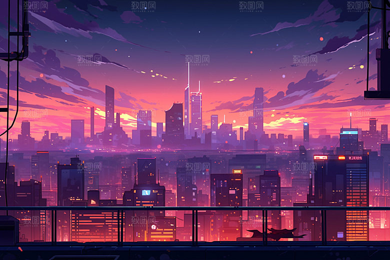 霓虹城市未来赛博朋克插画