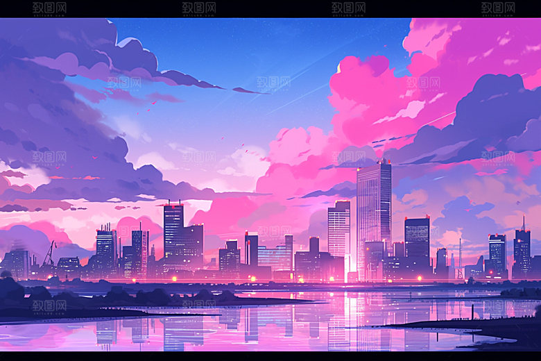 霓虹城市手绘科技感插画