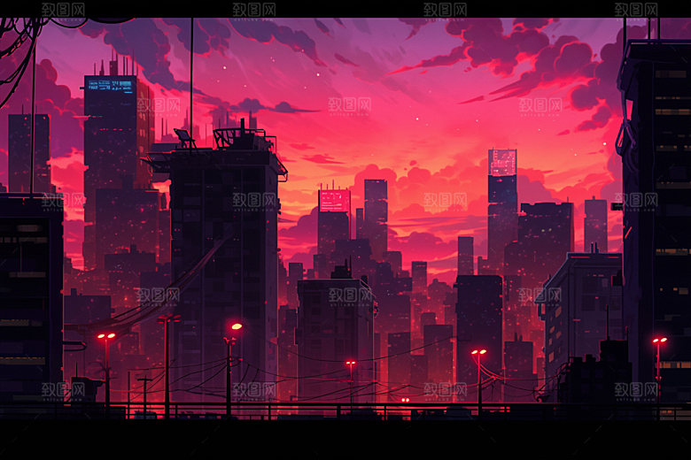 霓虹城市场景科技感插画