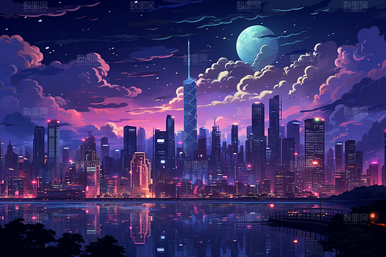 霓虹城市场景都市插画