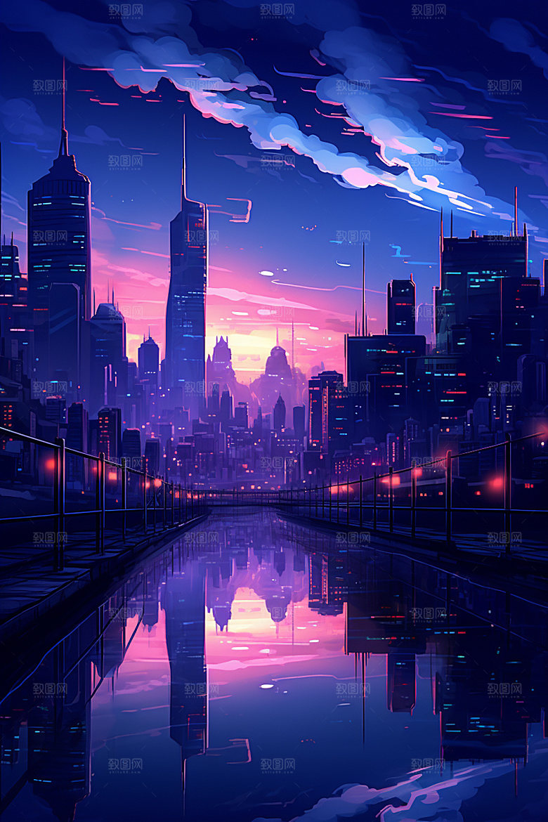 霓虹城市场景都市插画