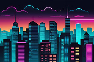 霓虹城市未来地标插画
