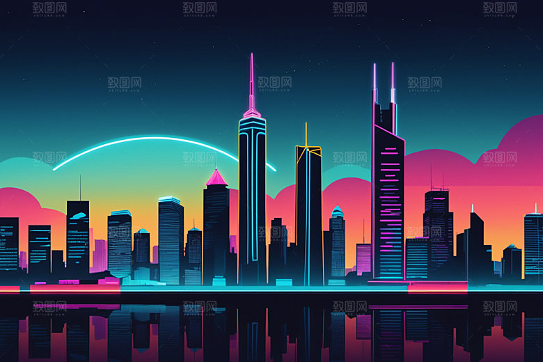 霓虹城市时尚科技感插画