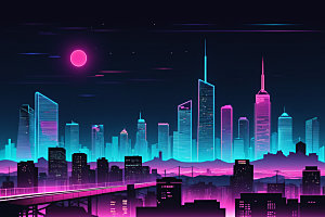 霓虹城市未来彩色插画