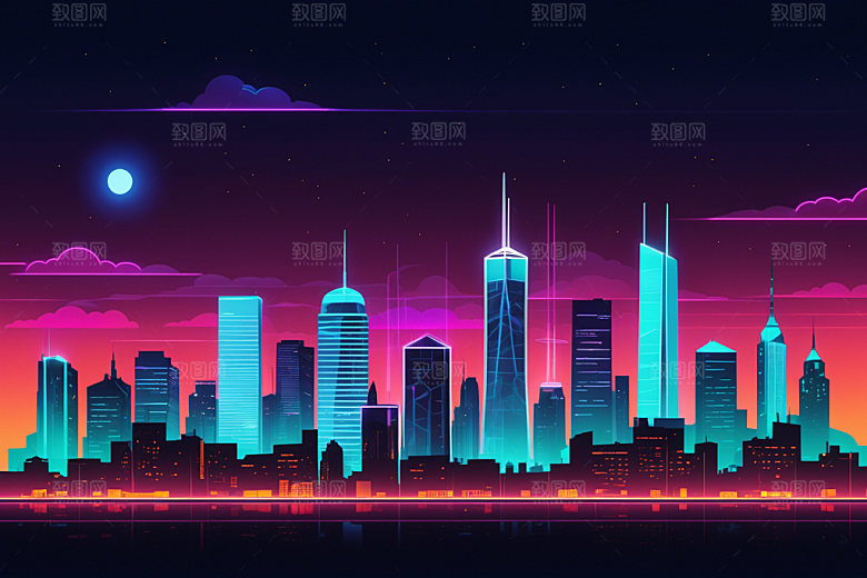 霓虹城市都市时尚插画