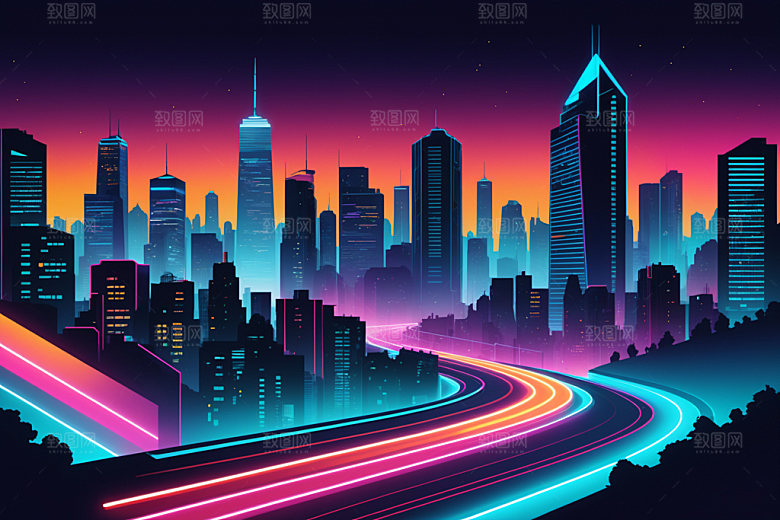 霓虹城市时尚未来插画