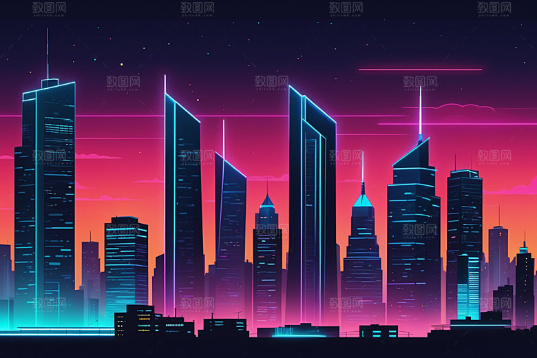 霓虹城市时尚未来插画
