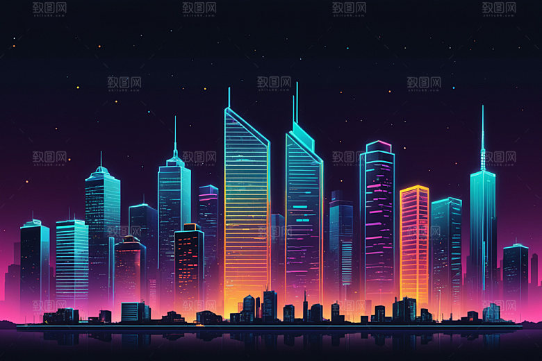 霓虹城市彩色时尚插画