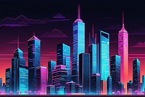 霓虹城市都市科技感插画